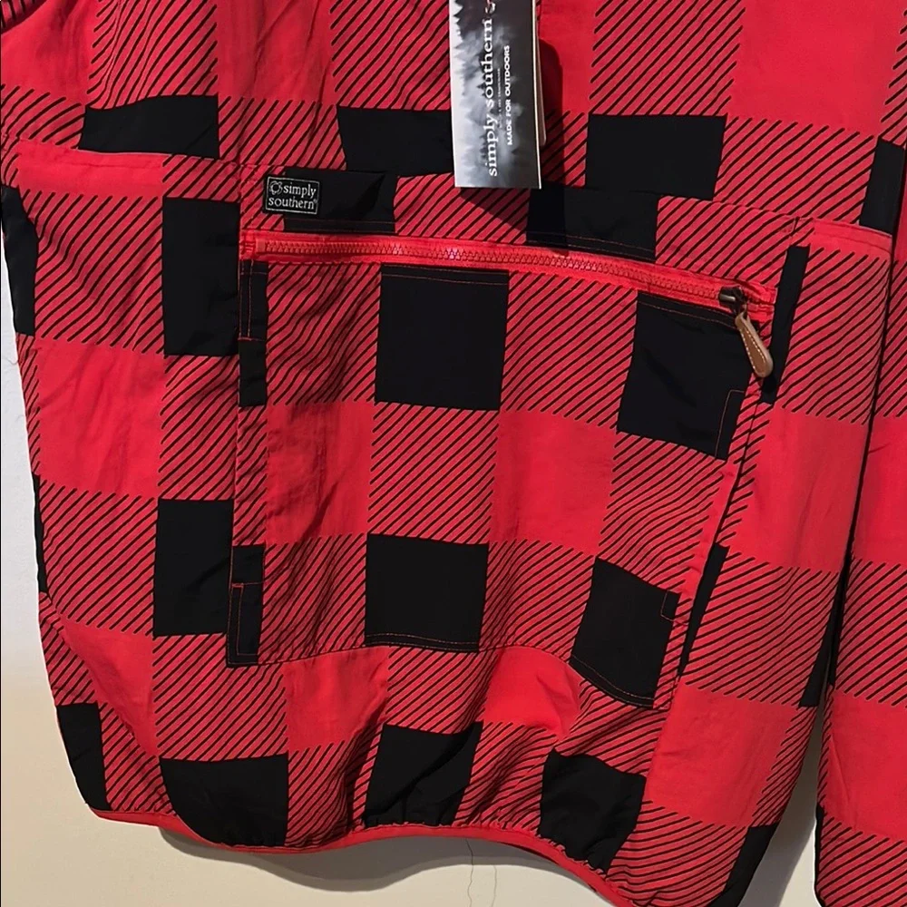 Simply Southern Red and Black Plaid Puffer Jacket - Picture 2 of 6